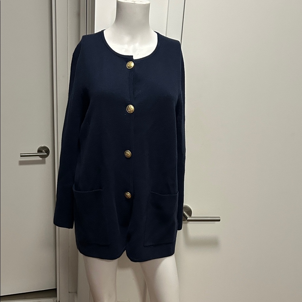 J. Crew Navy Blue Cardigan Sweater with Gold Buttons